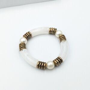 4/24$ 🌻 Bronze tone and marbled plastic stretch bracelet